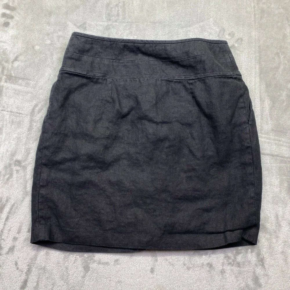 Tory Burch Black Linen Blend High Waist Button Front Mini Skirt‎ Size 8 Fits 28
